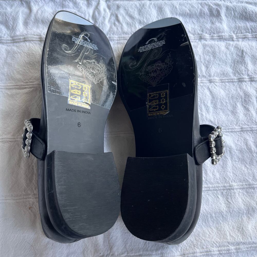 Free People FP Collection Rumor Diamante Mary Jane Black Leather Flats Size 6 - Picture 12 of 14